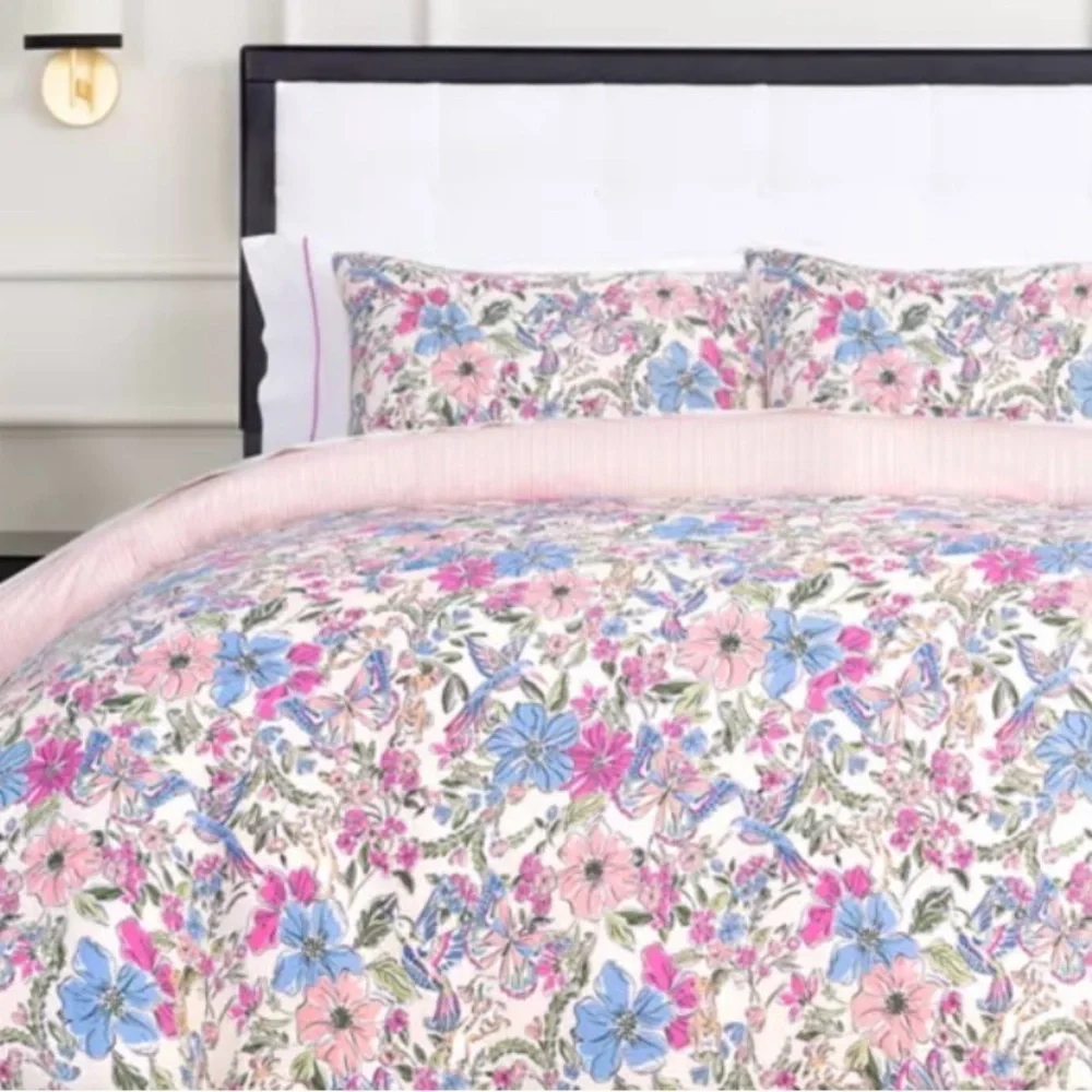 Kate Spade Curious Garden Comforter Set Full/Queen Pink Floral Cotton 3Pc